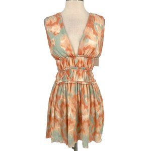 Fanco Tie Dye V-Neck Mini A-Line Dress Mint Orange Size Medium NWT